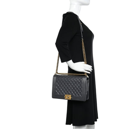 Chanel Metallic Calfskin Quilted New Medium Boy Flap Dark Grey 2 of 11