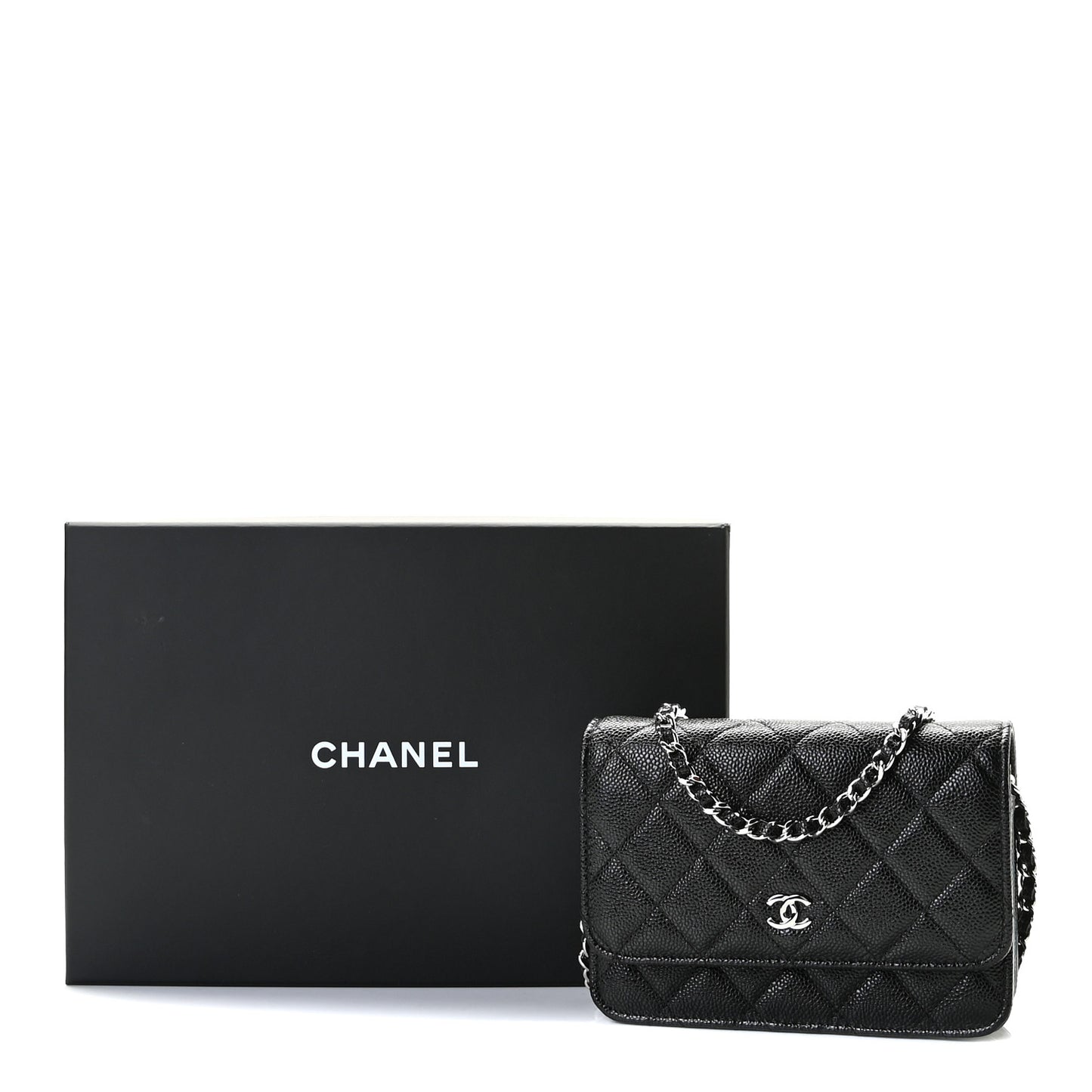 Caviar Quilted Mini Wallet On Chain WOC Black