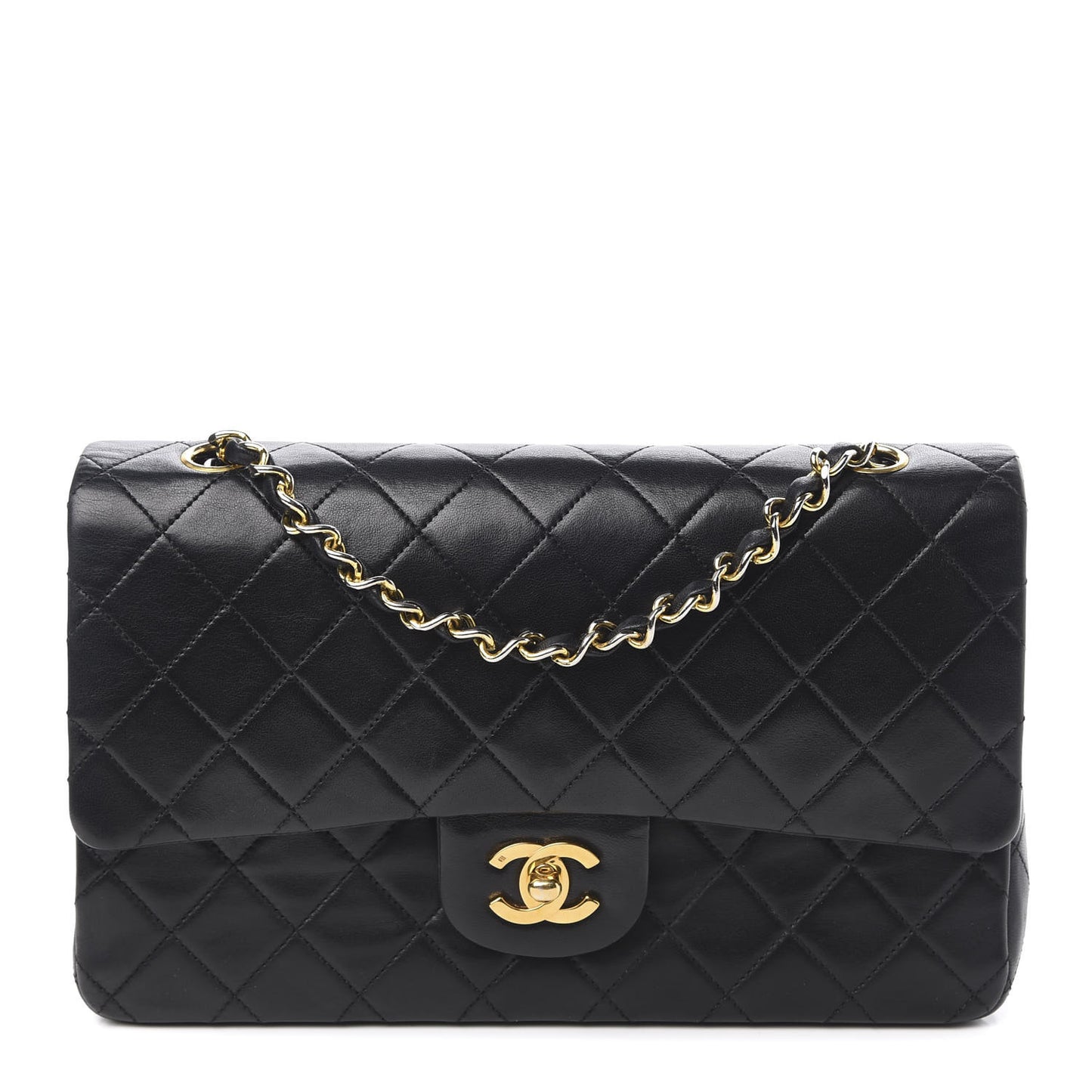 Lambskin Quilted Medium Double Flap Black