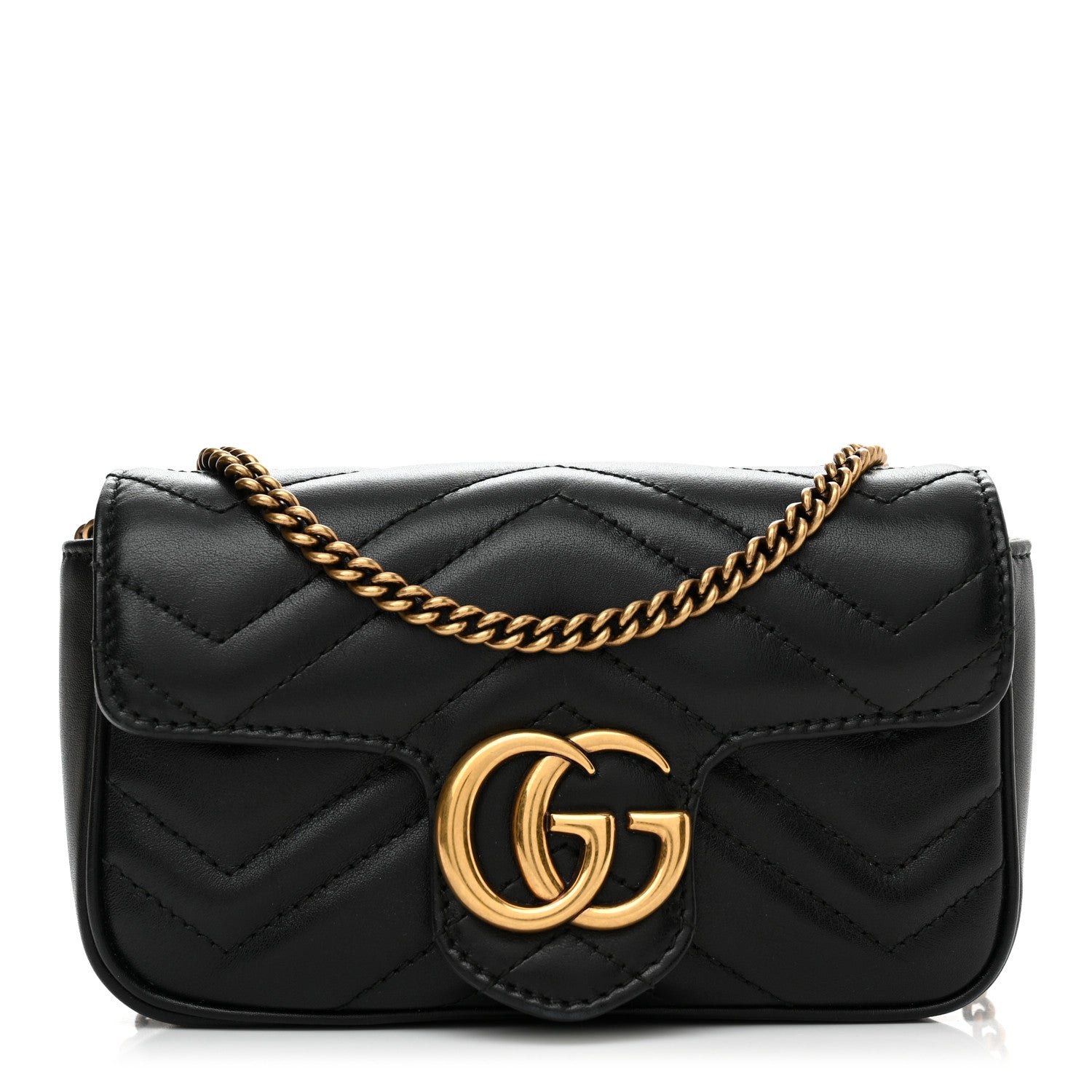Gucci Calfskin Matelasse Super Mini GG Marmont Shoulder Bag Black 1 of 11