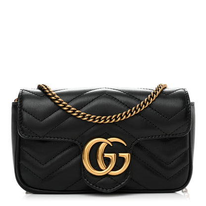 Gucci Calfskin Matelasse Super Mini GG Marmont Shoulder Bag Black 1 of 11