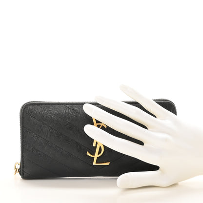 Saint Laurent Grain De Poudre Matelasse Chevron Monogram Zip Around Wallet Black 2 of 10