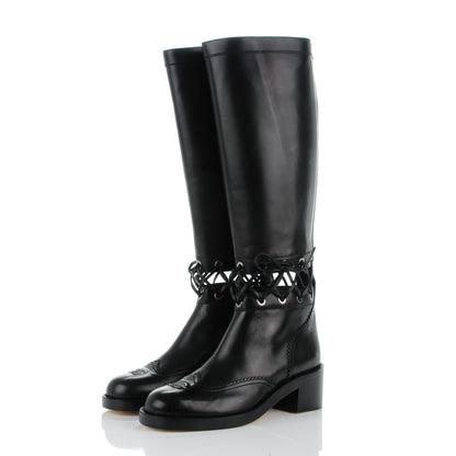 Chanel Calfskin Lace Up Knee High Boots 40.5 Black 3 of 9