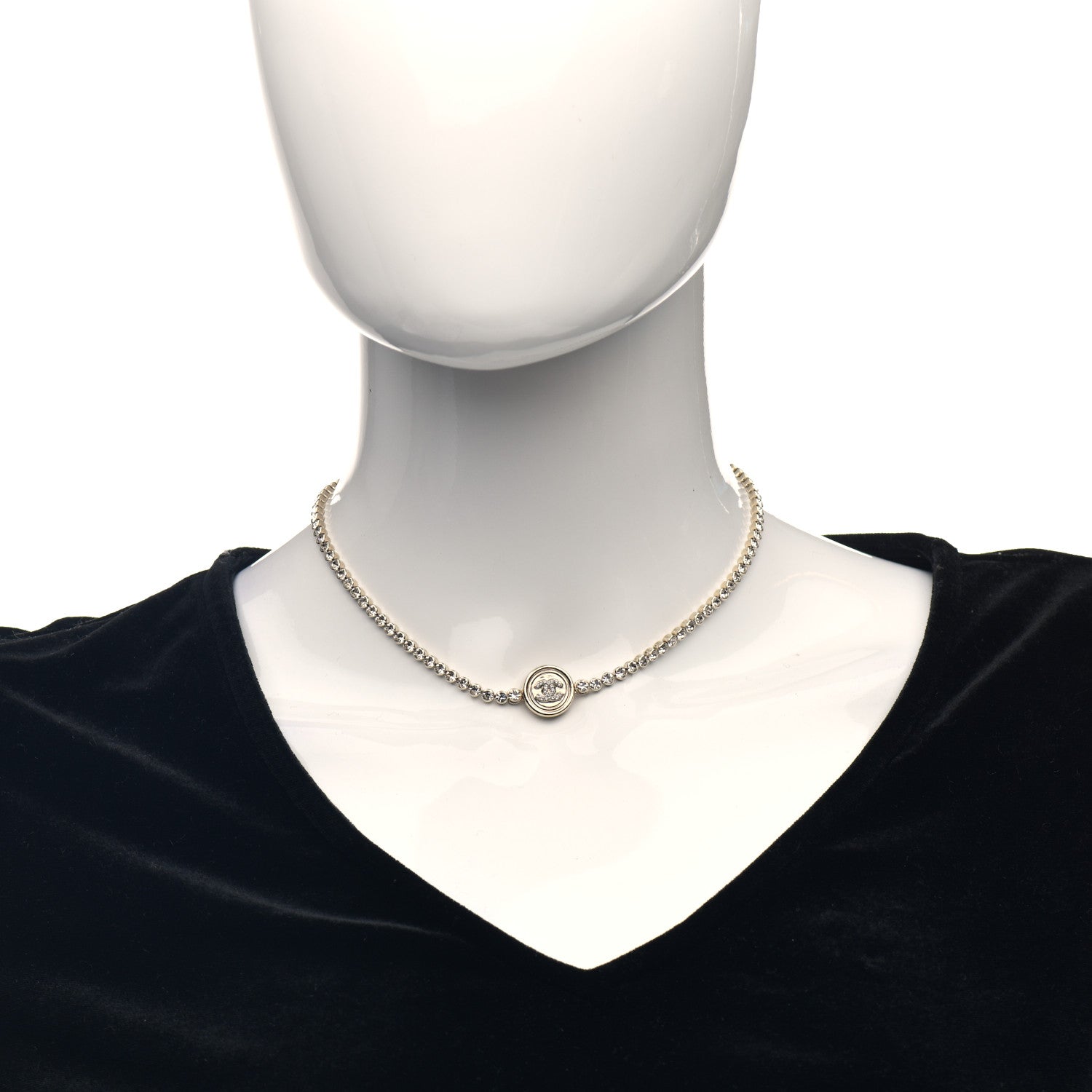 Chanel Crystal CC Chain Short Necklace Gold 2 of 5
