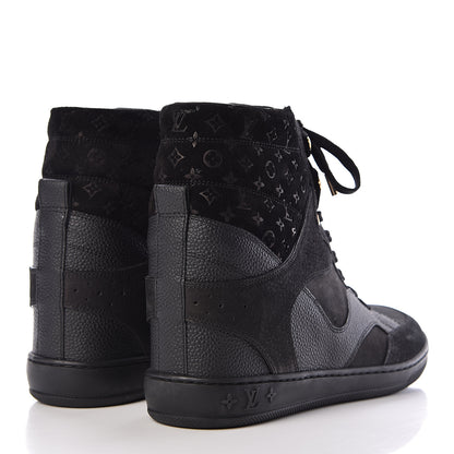 Louis Vuitton Calfskin Suede Monogram Cliff Top Wedge Sneakers 41 Black 4 of 13