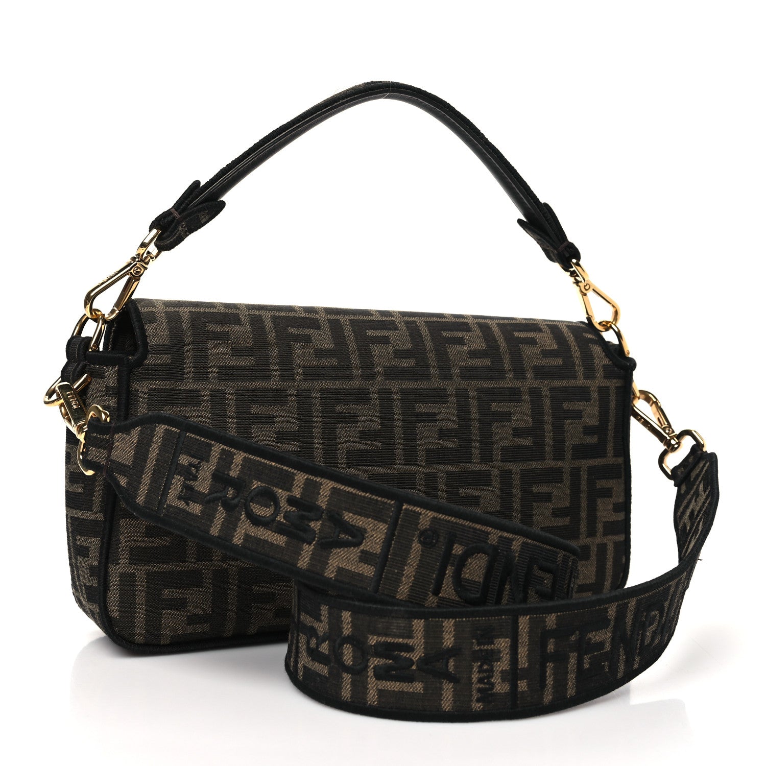 Fendi Fabric Jacquard FF 1974 Medium Baguette Tobacco Moro Black 3 of 9