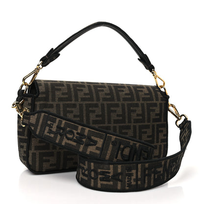 Fendi Fabric Jacquard FF 1974 Medium Baguette Tobacco Moro Black 3 of 9