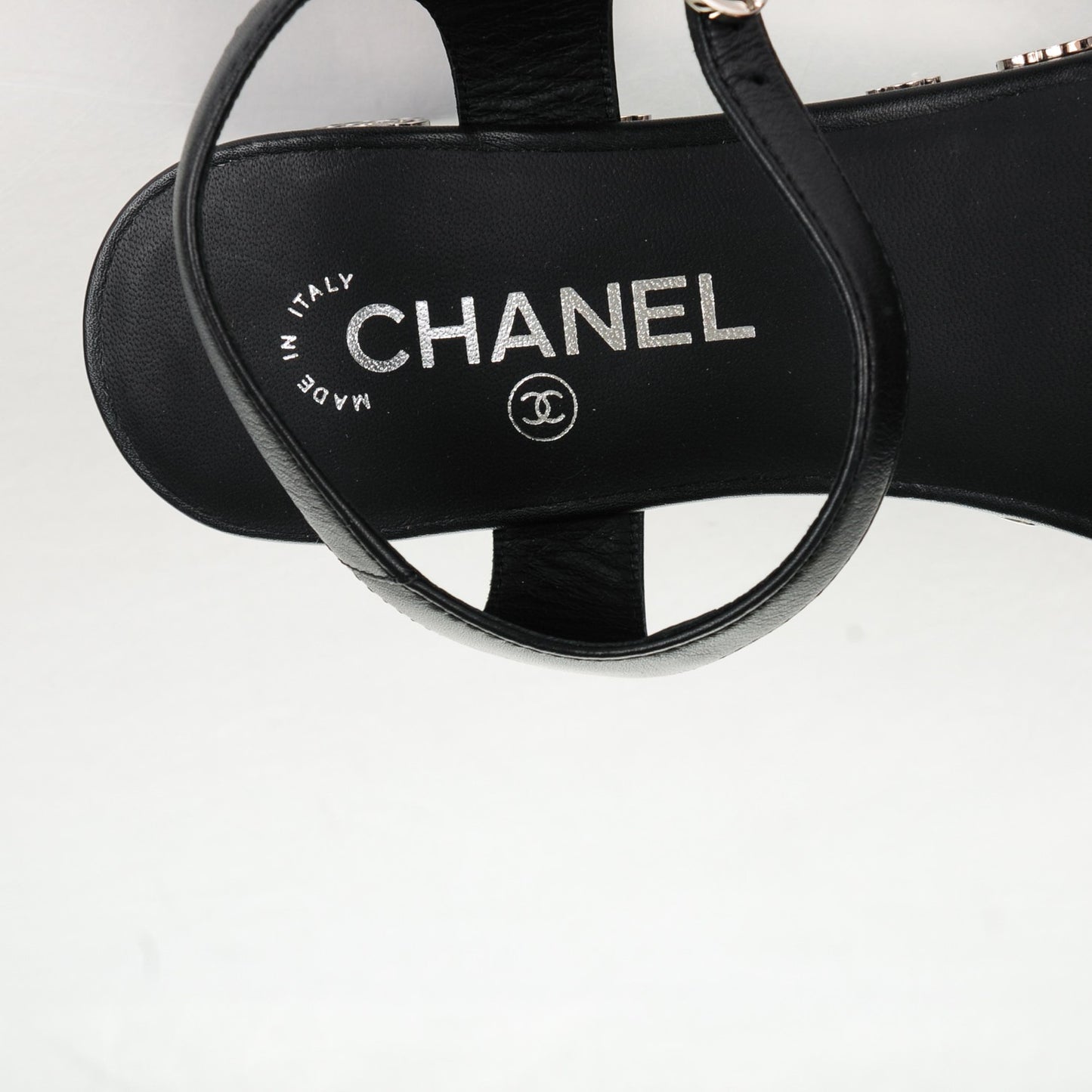 Calfskin Camellia Platform Sandals 38 Black