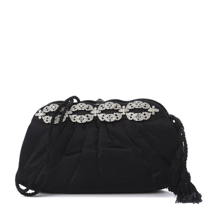 Judith Leiber Crystal Satin Pleated Clutch Black 1 of 9