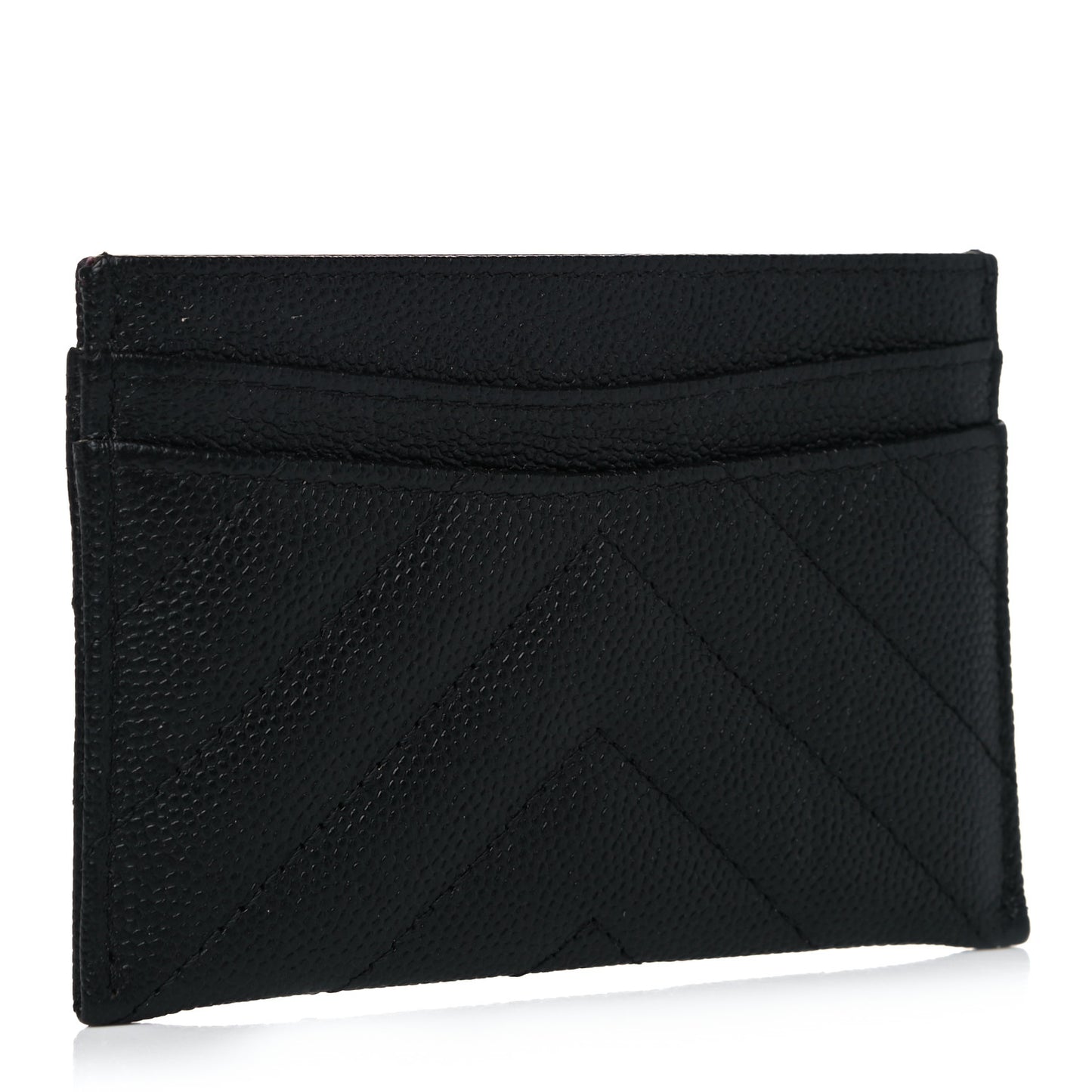 Caviar Chevron Quilted Card Holder Black