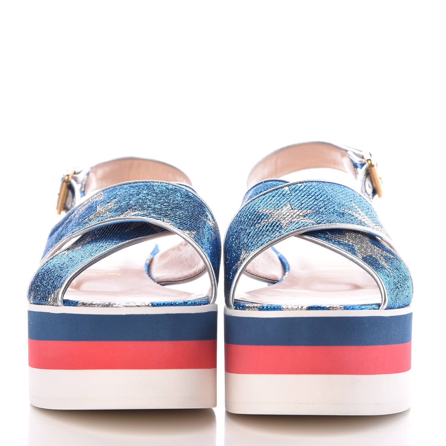 Gucci Nappa Silk Lurex Starry Sky Crossover Platform Sandals 40 Bluette Silver 2 of 9
