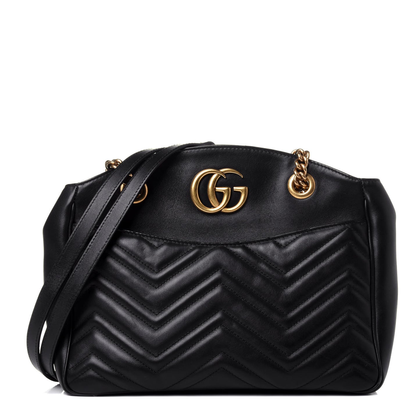Calfskin Matelasse Medium GG Marmont Open Top Shoulder Bag Black