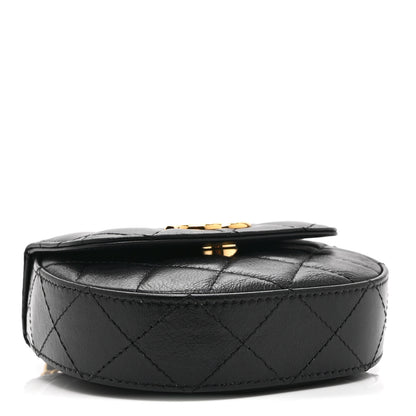 Chanel Shiny Aged Calfskin Quilted Mini Top Handle Clutch With Chain Black 4 of 10