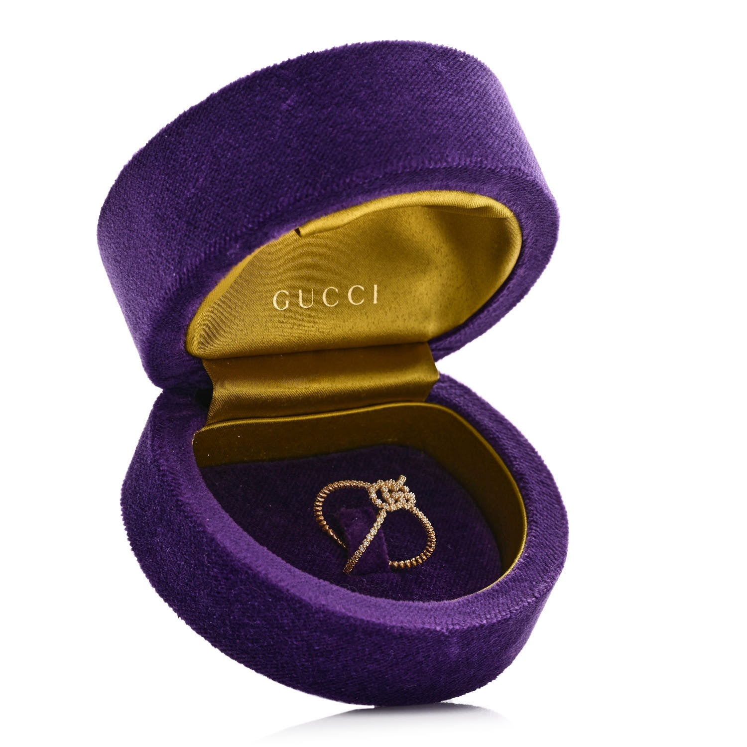 Gucci 18K Yellow Gold Diamond GG Running X Ring 52 6 3 of 5