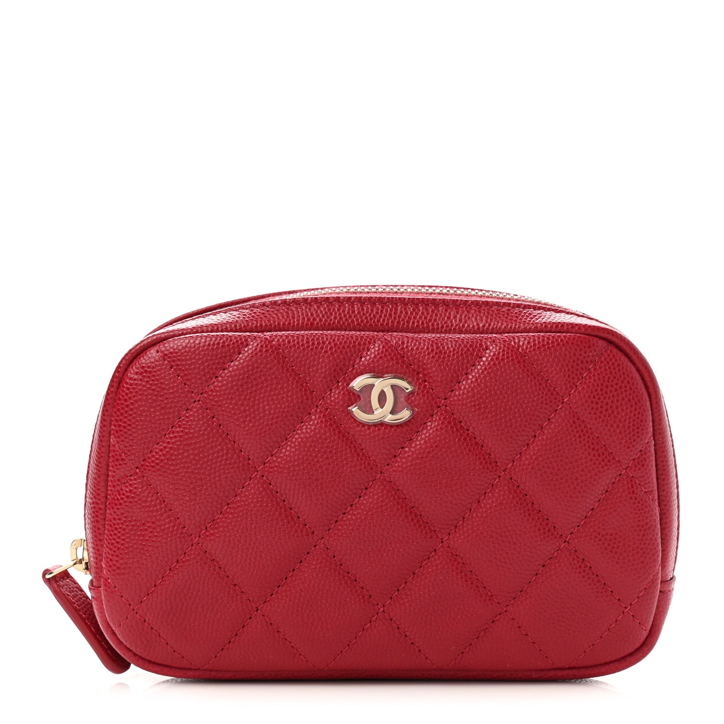 Caviar Quilted Small Curvy Pouch Cosmetic Case Dark Pink