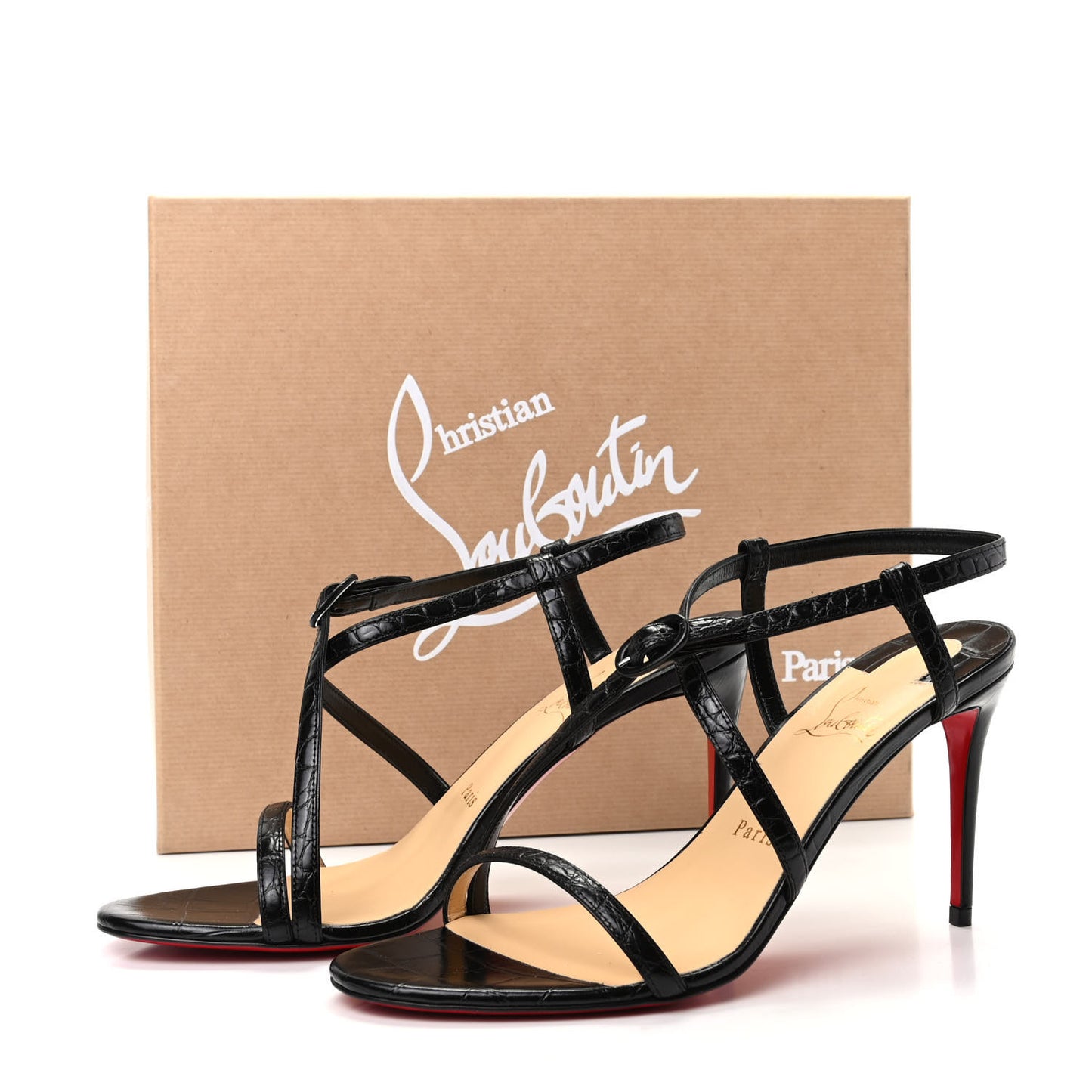 Calfskin Alligator Embossed Selima 85 Sandals 39.5 Black
