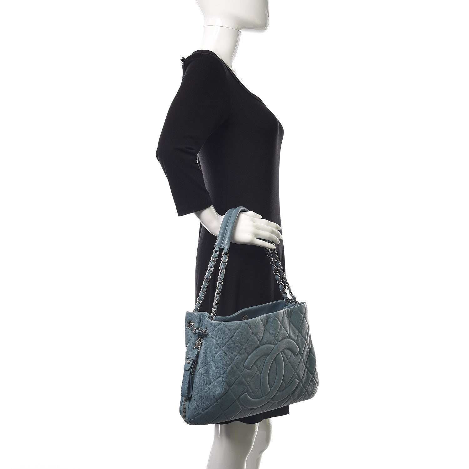 Chanel Caviar Quilted Expandable Zip Shoulder Bag Blue 2 of 10