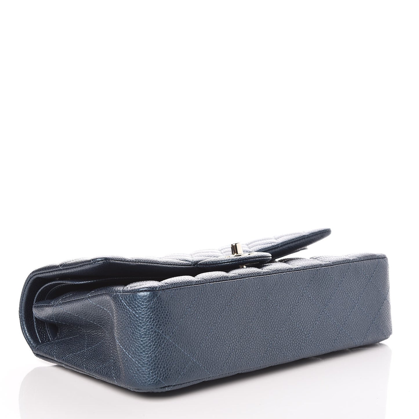 Iridescent Caviar Quilted Medium Double Flap Dark Blue