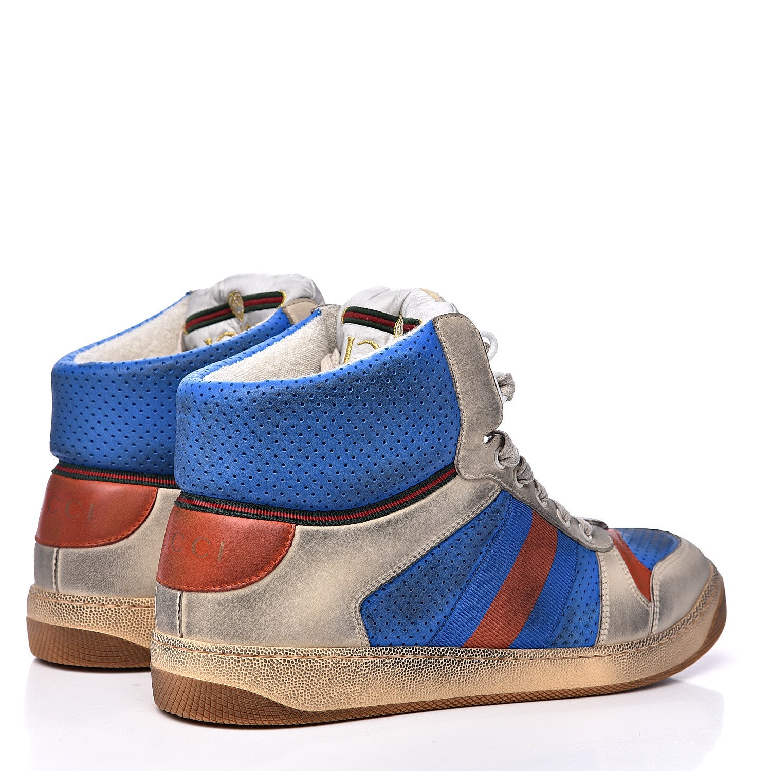 Gucci Nubuck Web Mens Screener High Top Sneakers 9 Dusty Milk Bright Splash 4 of 11
