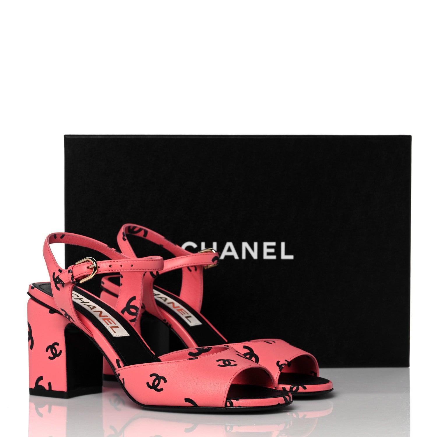 Chanel Printed Lambskin CC Sandals 36.5 Pink Black 9 of 9