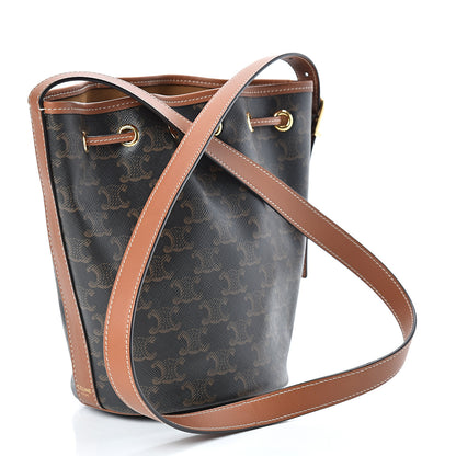 Celine Triomphe Canvas Calfskin Small Drawstring Bucket Bag Tan 3 of 11