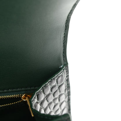 Balenciaga Shiny Calfskin Crocodile Embossed Small Hourglass Top Handle Bag Forest Green 8 of 11
