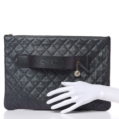 Chanel Iridescent Caviar Medium Night by the C Pouch Clutch Black 2 of 8
