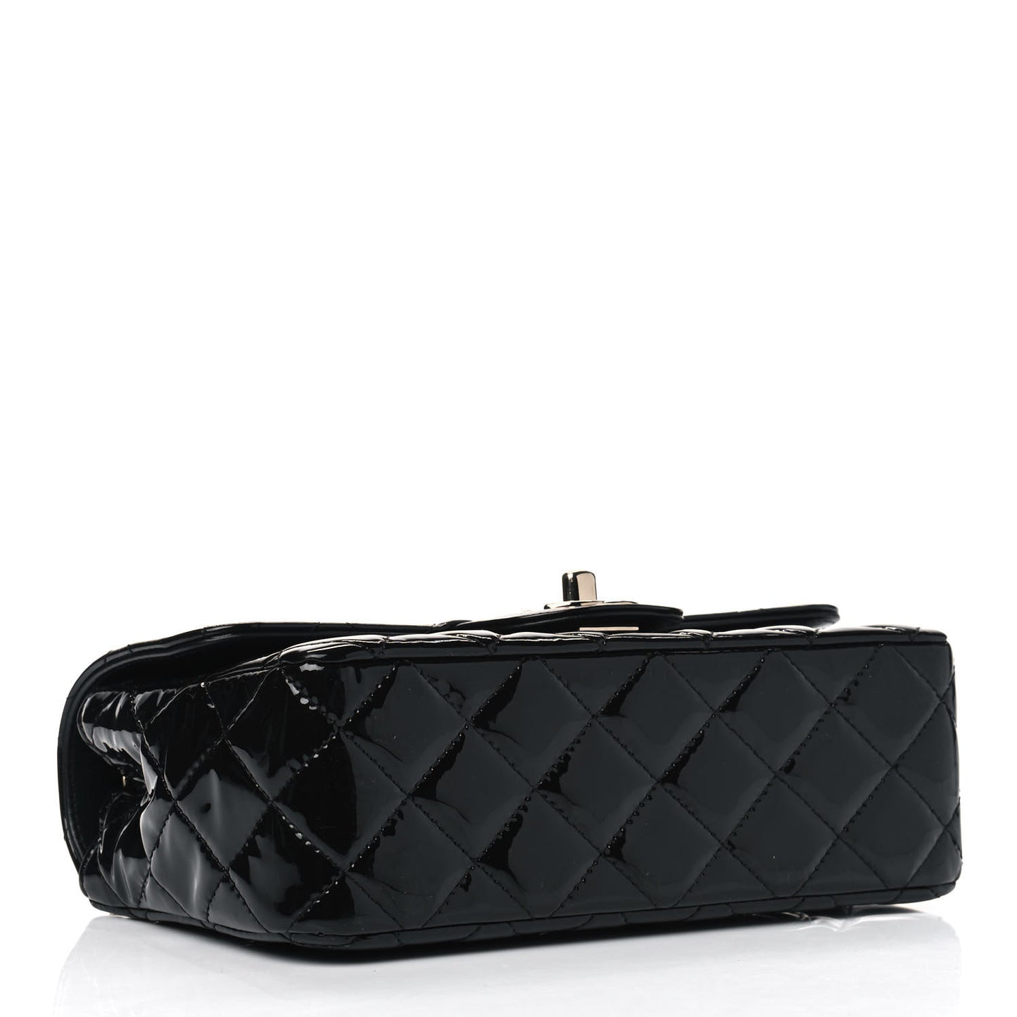 Patent Calfskin Quilted Mini Rectangular Flap Black