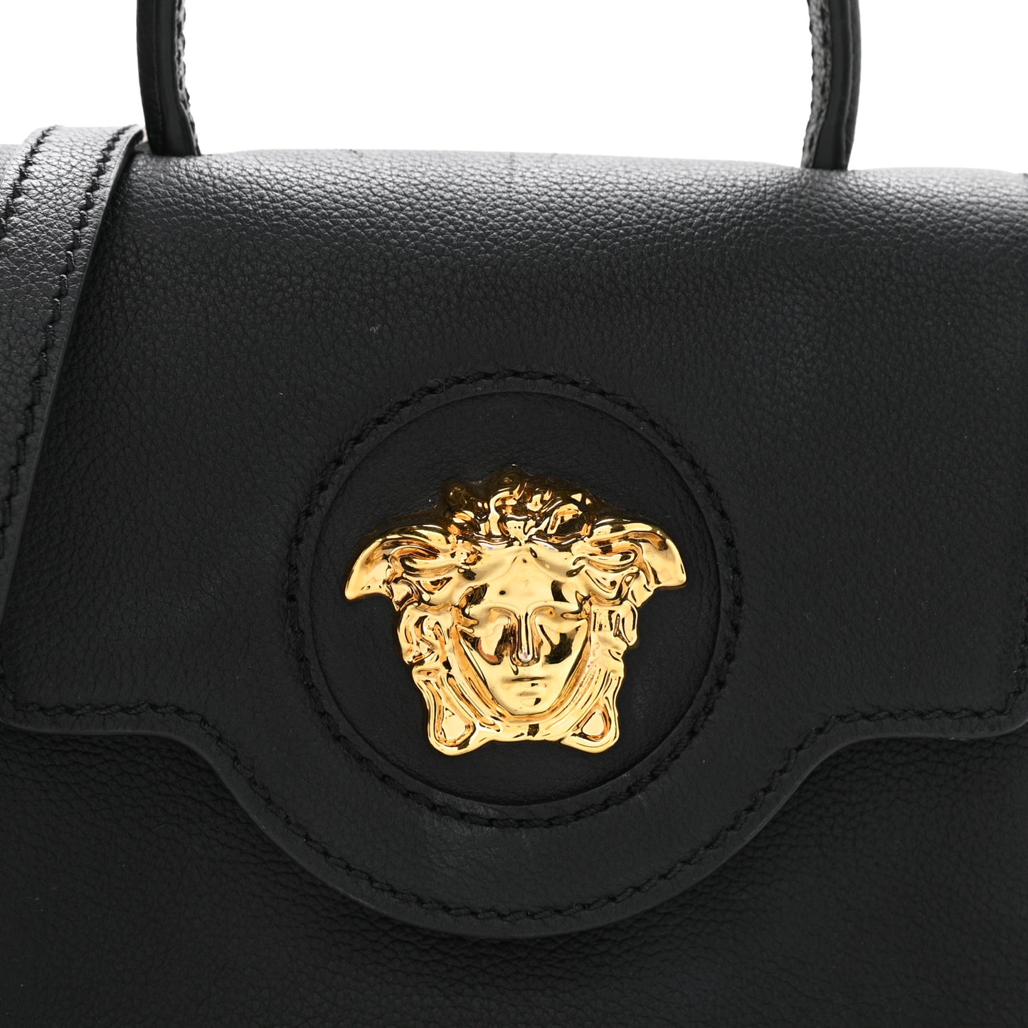 Grained Calfskin Small La Medusa Top Handle Bag Black