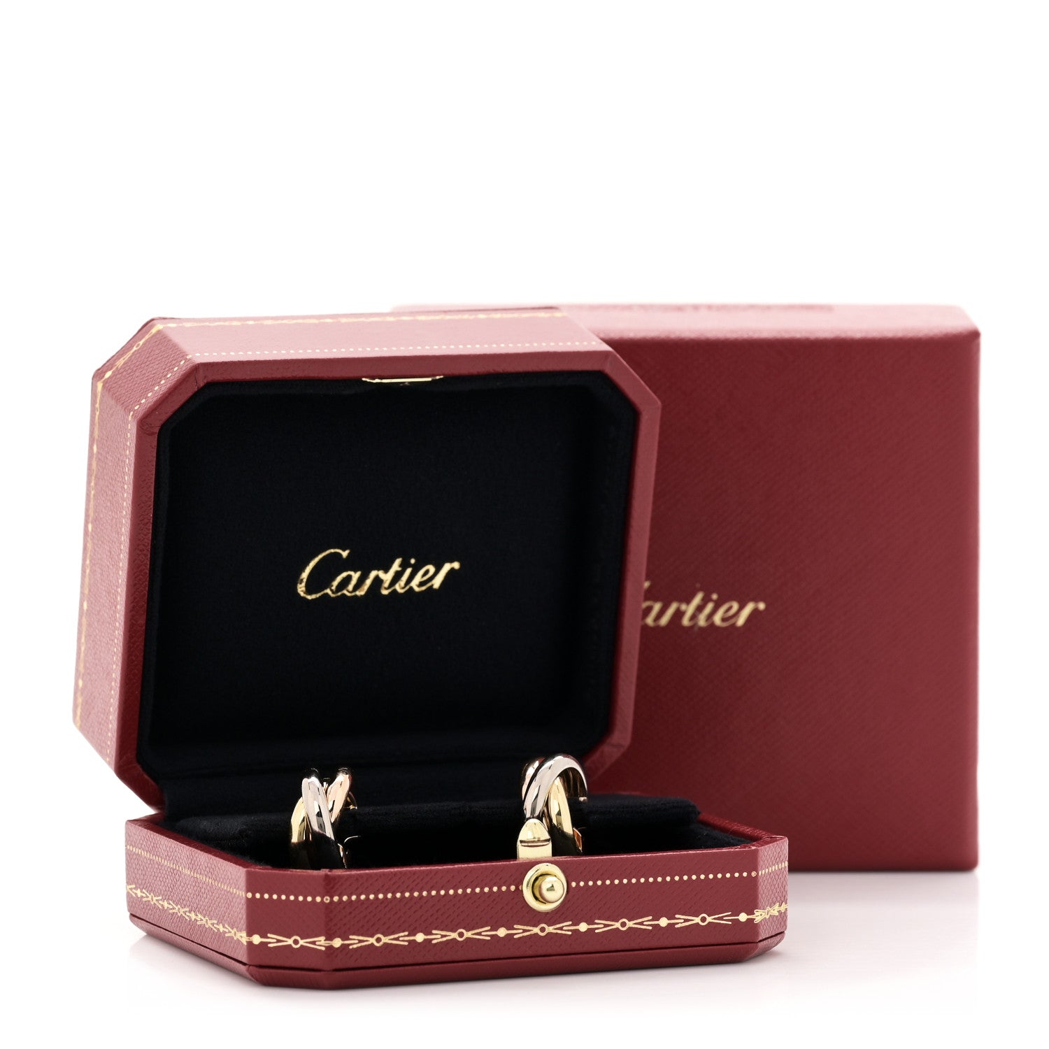 Cartier 18K Pink Yellow White Gold Classic Trinity Hoop Earrings 6 of 6