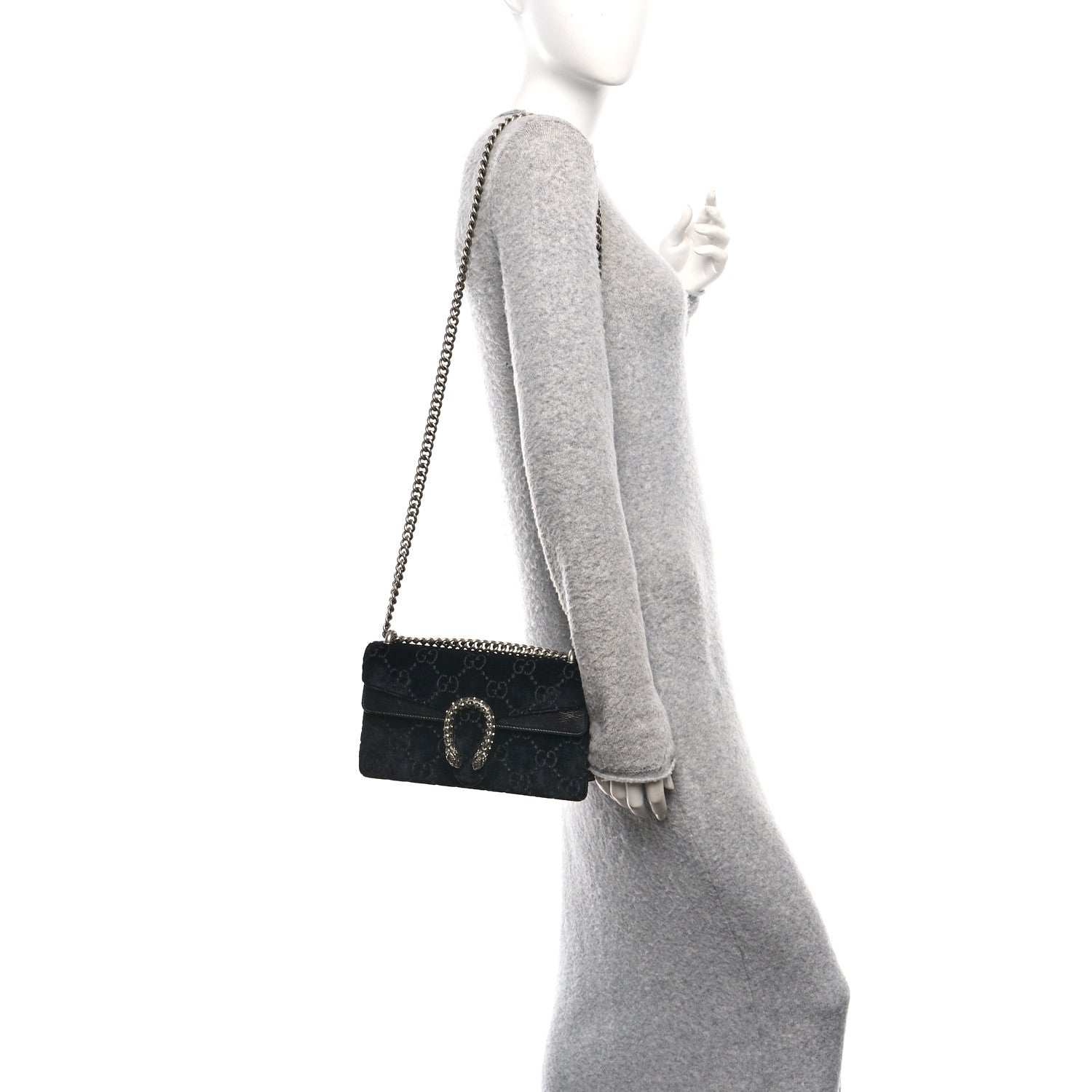 Gucci Velvet Skipper Crystal GG Monogram Small Dionysus Shoulder Bag Black Black Diamond 2 of 11