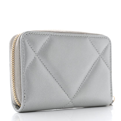 Chanel Metallic Lambskin Quilted Chanel 19 Zip Around Coin Purse Wallet Silver 3 of 8