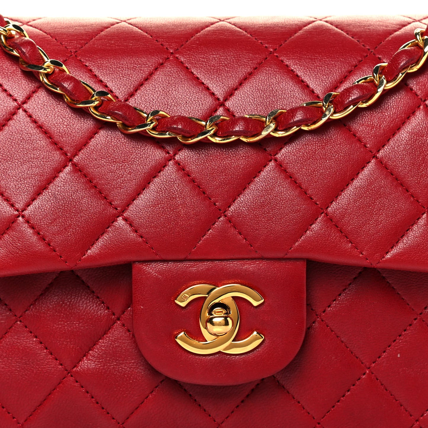 Lambskin Quilted Small Double Flap Red