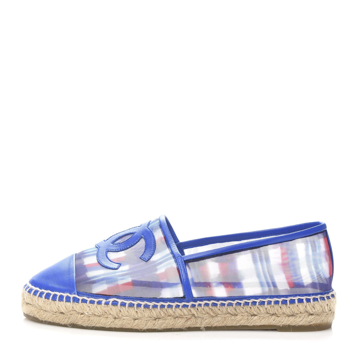 Chanel Mesh Lambskin Plaid Print CC Espadrilles 40 Blue White Red 1 of 10