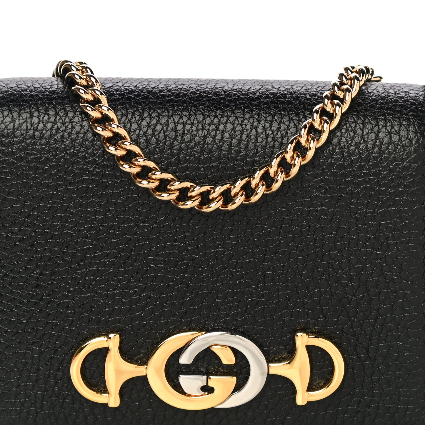 Grainy Calfskin Zumi Chain Card Case Wallet Black