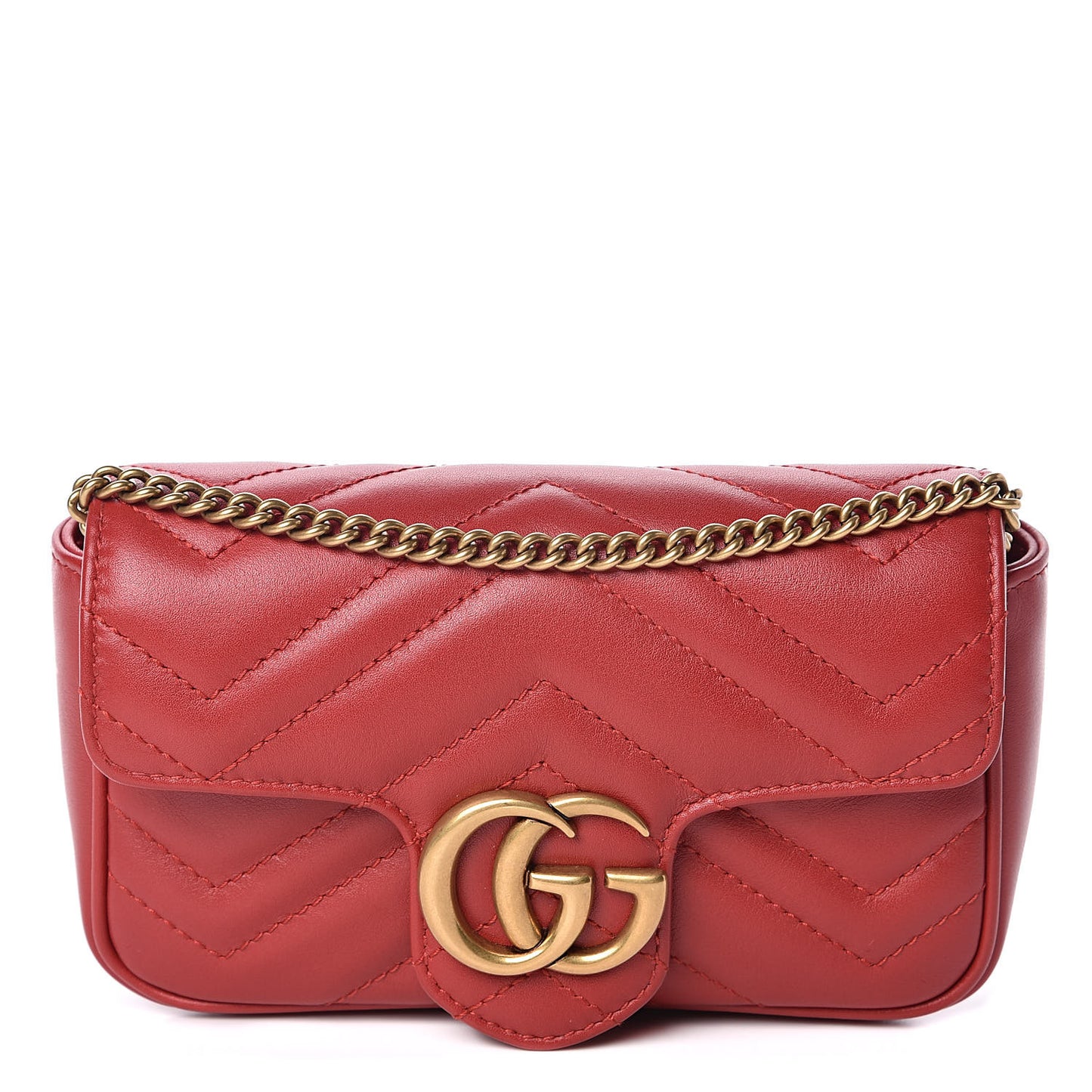 Calfskin Matelasse Super Mini GG Marmont Shoulder Bag Hibiscus Red