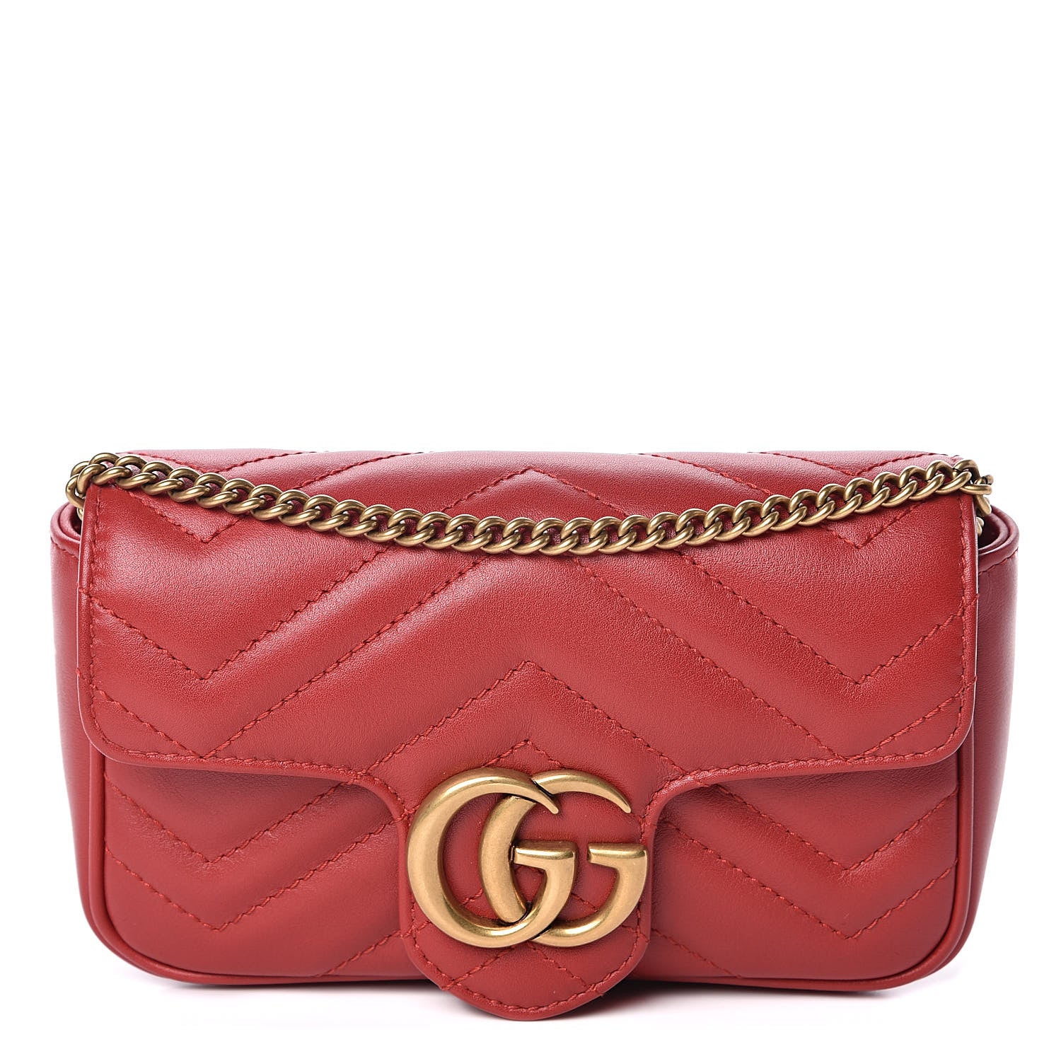 Gucci Calfskin Matelasse Super Mini GG Marmont Shoulder Bag Hibiscus Red 1 of 11