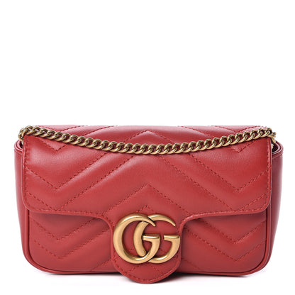 Gucci Calfskin Matelasse Super Mini GG Marmont Shoulder Bag Hibiscus Red 1 of 11