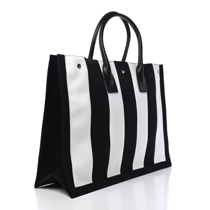 Saint Laurent Canvas Noe Striped Tote Black White 3 of 8