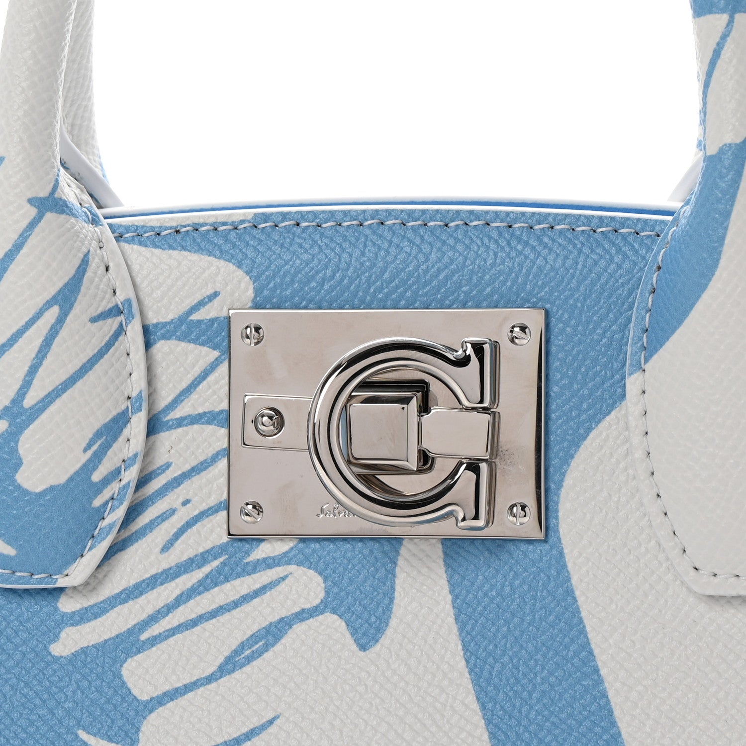 Salvatore Ferragamo Calfskin Print Mini The Studio Bag White Blue 6 of 8