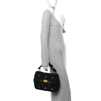 Valentino Garavani Cashmere Knit Large Roman Stud Shoulder Bag Black 2 of 9