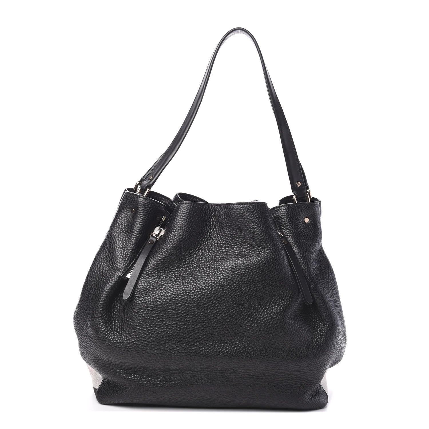 Burberry Grainy Calfskin House Check Medium Maidstone Black 1 of 11