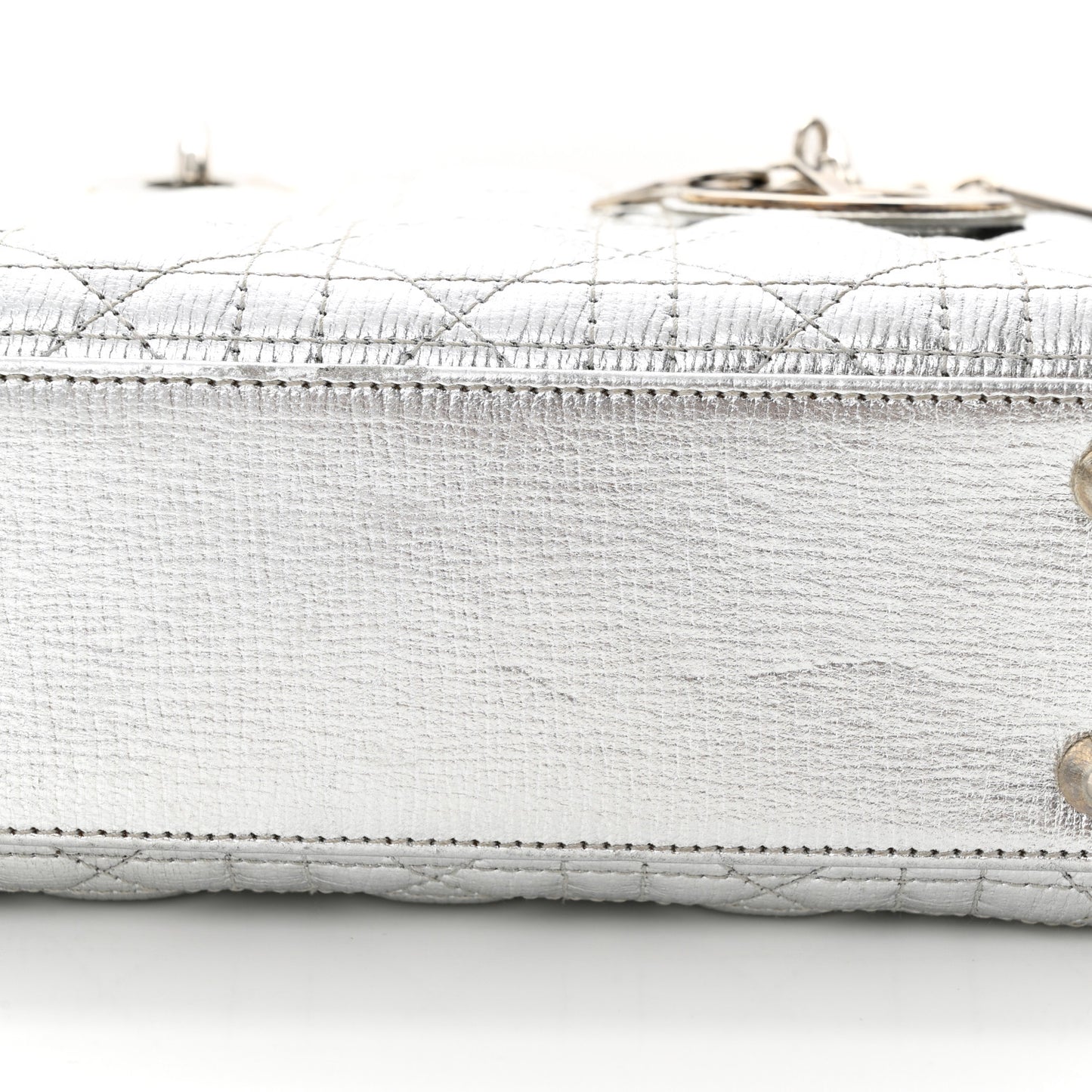 CHRISTIAN DIOR Metallic Grained Calfskin Cannage Small Lucky Badges My Lady Dior Silver