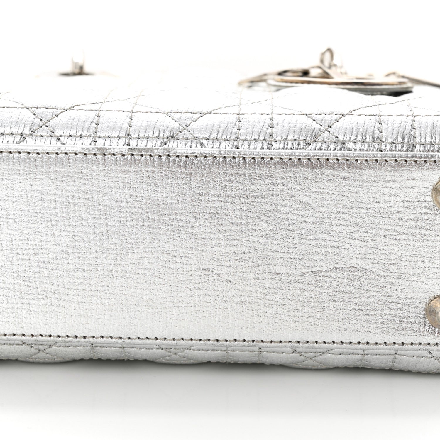 Christian Dior CHRISTIAN DIOR Metallic Grained Calfskin Cannage Small Lucky Badges My Lady Dior Silver 14 of 14