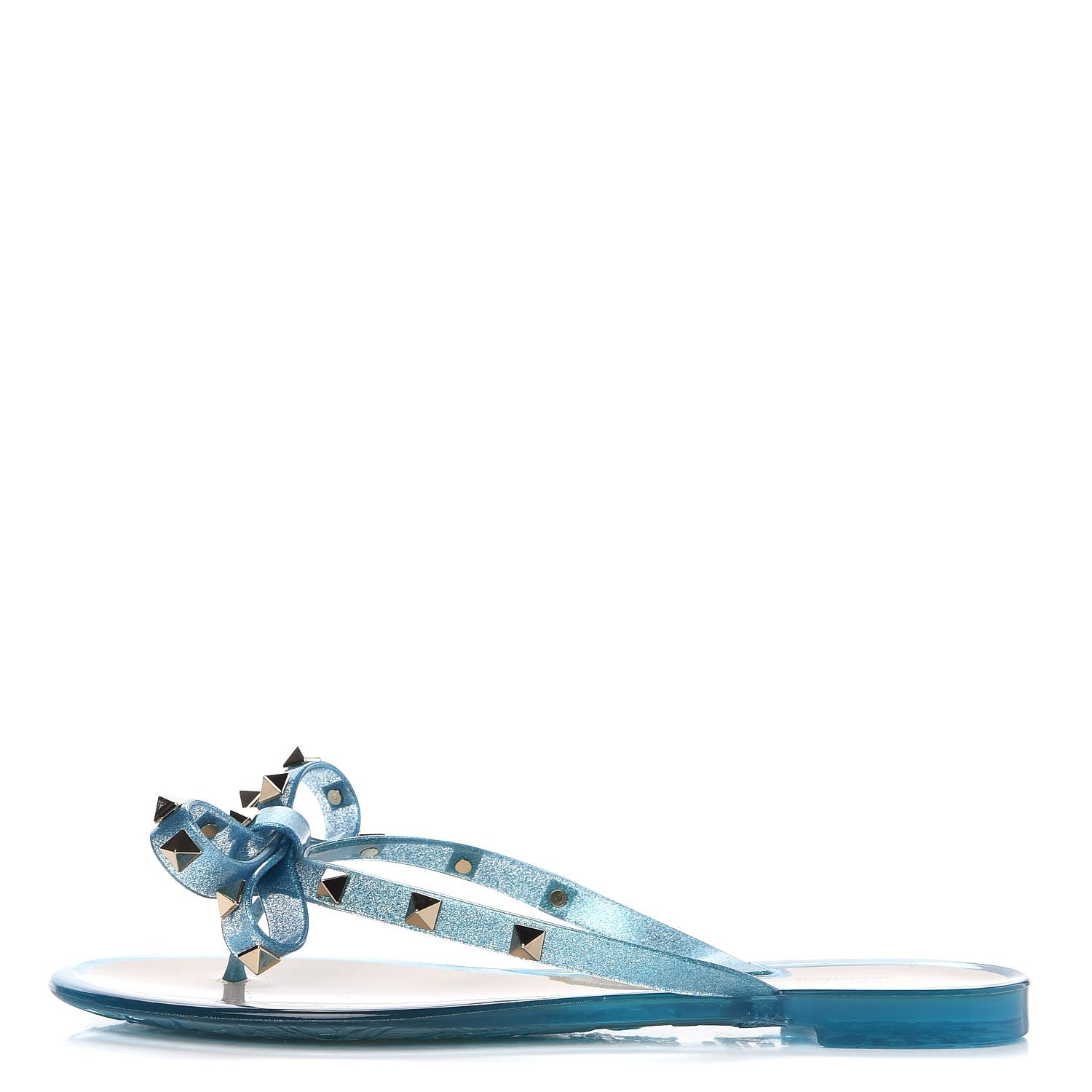 Valentino Garavani PVC Jelly Glitter Rockstud Bow Thong Sandals 37 Cerulean 1 of 8