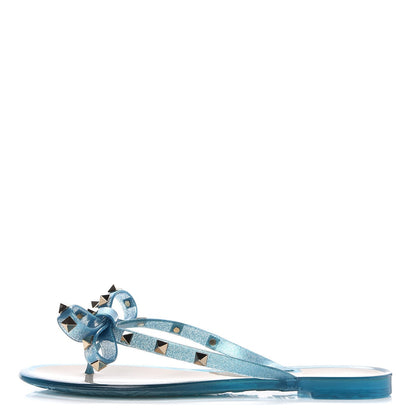 Valentino Garavani PVC Jelly Glitter Rockstud Bow Thong Sandals 37 Cerulean 1 of 8