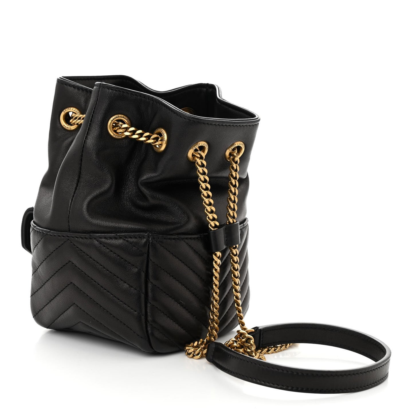 Lambskin Matelasse Monogram Joe Nano Bucket Bag Black