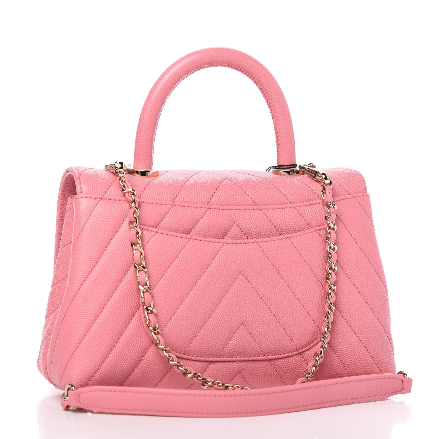 Caviar Chevron Quilted Mini Coco Handle Flap Pink
