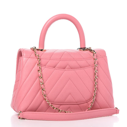 Chanel Caviar Chevron Quilted Mini Coco Handle Flap Pink 3 of 10