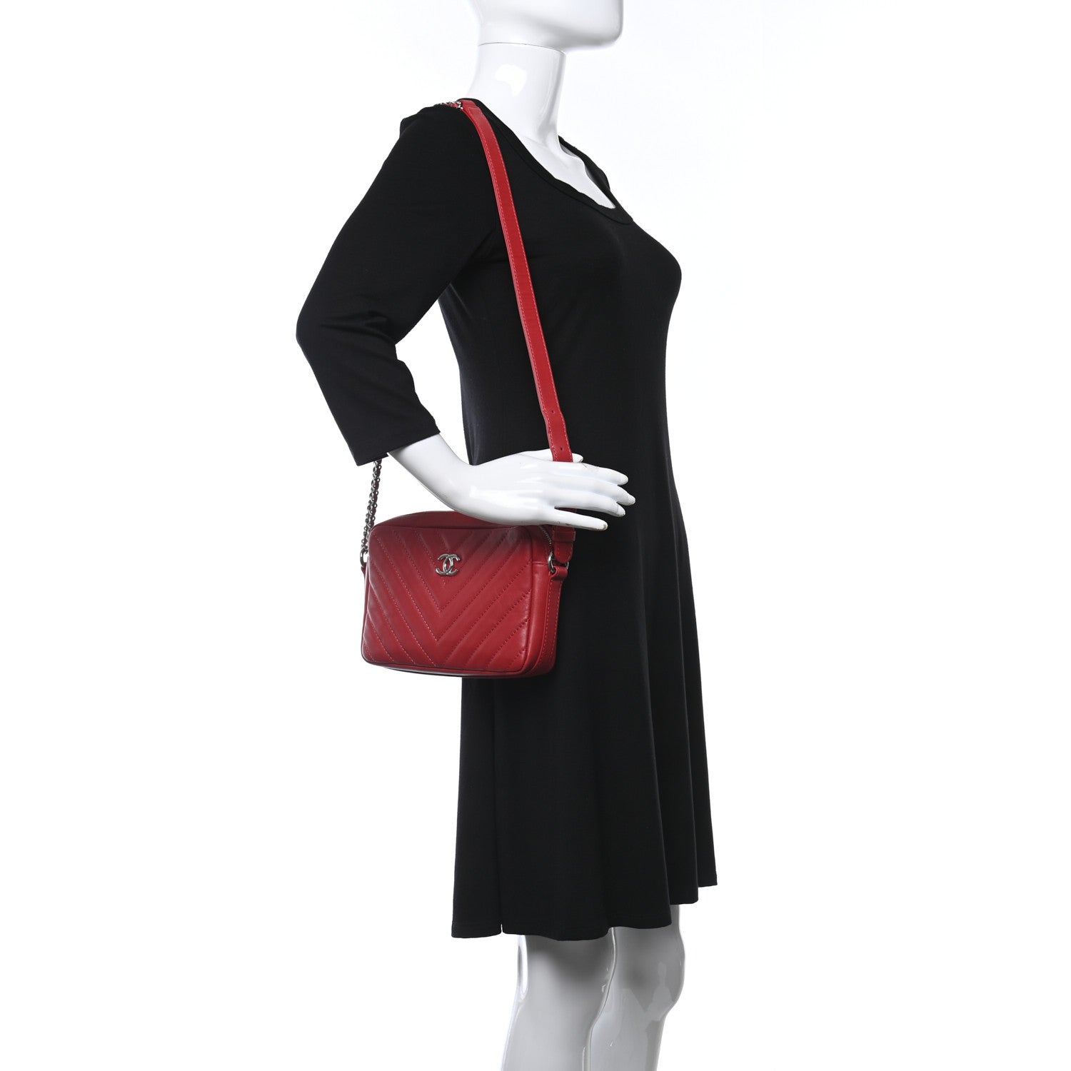 Chanel Lambskin Chevron Quilted Small Promenade Camera Dark Red 2 of 9